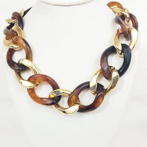 Retro Chic 16.5" Tortoise / Gold Large Cuban Link Collar Necklace JN1060